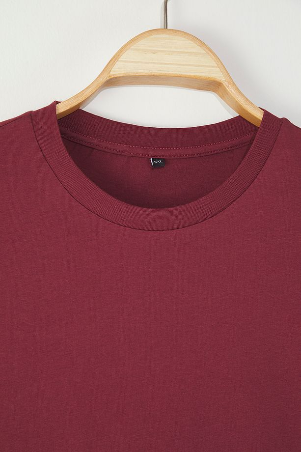 Bordo Regular Fit Crop Büyük Beden T-shirt TBBSS25BF00061 - 2
