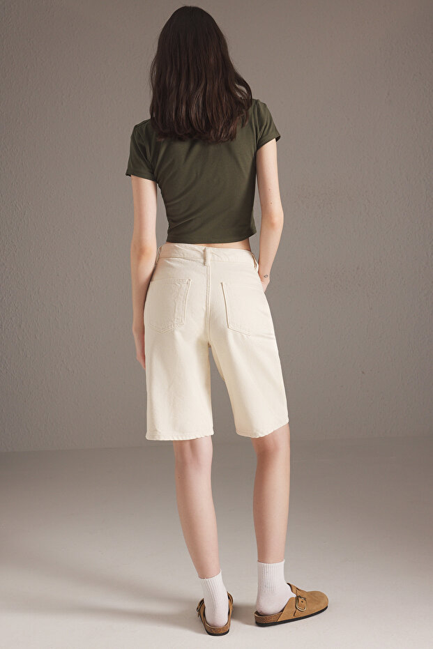 Ekru Normal Bel Denim Bermuda TWOSS25SR00113 - 5