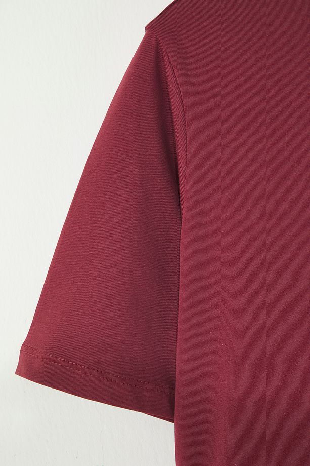 Bordo Regular Fit Crop Büyük Beden T-shirt TBBSS25BF00061 - 3