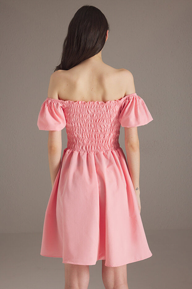 Pembe Düz Gipeli Kısa / Mini Dokuma Elbise TWOSS25EL00670 - 4