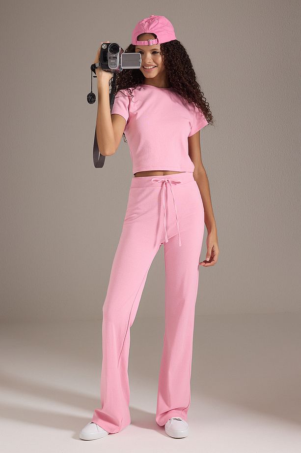 Pembe Fitted/Vücuda Oturan Esnek  Örme Alt-Üst Takım TWOSS25AU00053 - 1