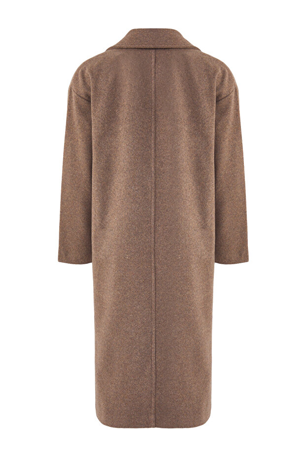 Długi, wełniany płaszcz oversize taupe, o szerokim kroju i kaszmirze TWOAW21KB0038 - 9