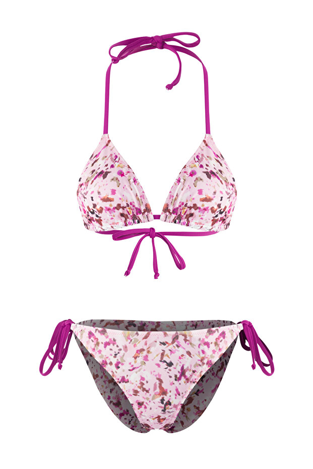 Çiçek Desenli Biyeli Üçgen Regular Normal Bel Bikini Takımı TBESS25BT00183 - 6