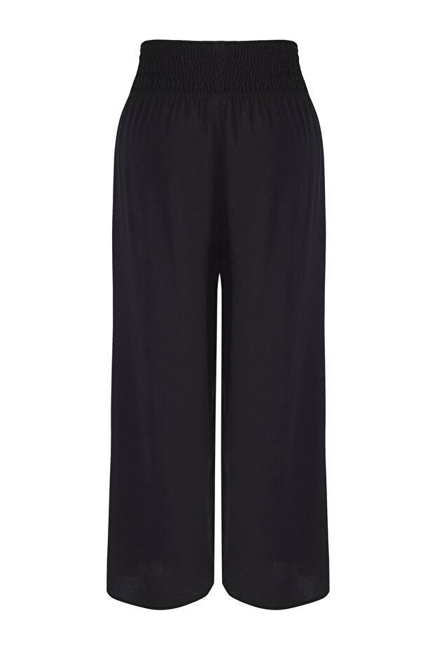 Siyah Düz Beli Gipeli Geniş Paça Plaj Giyim Büyük Beden Pantolon TBBSS25AR00010 - 12