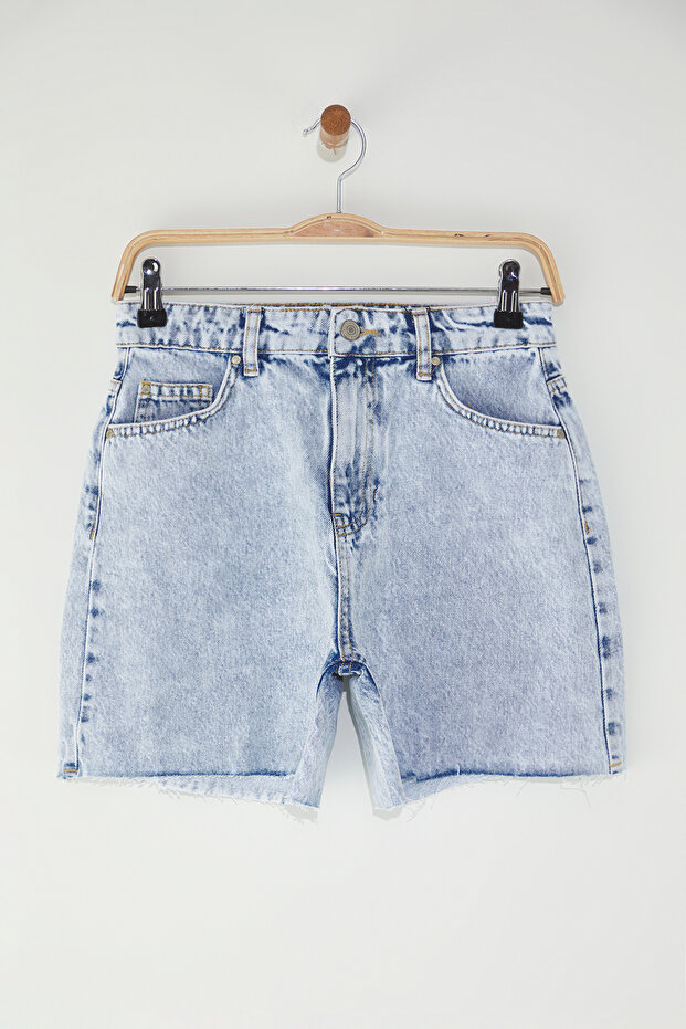 Açık Mavi Paça Kesikli Yüksek Bel City Boy Denim Şort TWOSS25SR00177 - 5