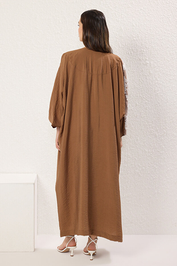 Kahverengi Organze Detaylı Dokuma Kap & Ferace TCTSS25KF00001 - 4