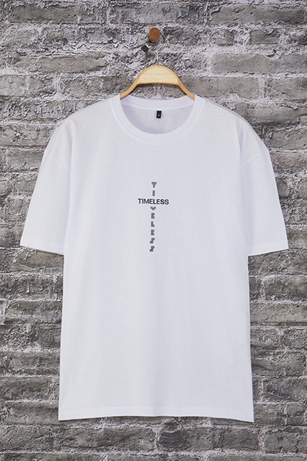 Beyaz Oversize/Geniş Kesim Yazı Baskılı %100 Pamuk T-Shirt TMNSS20TS1097 - 2