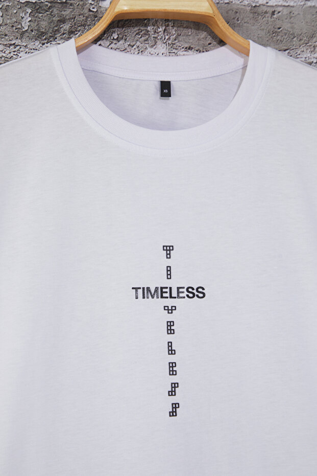Beyaz Oversize/Geniş Kesim Yazı Baskılı %100 Pamuk T-Shirt TMNSS20TS1097 - 3