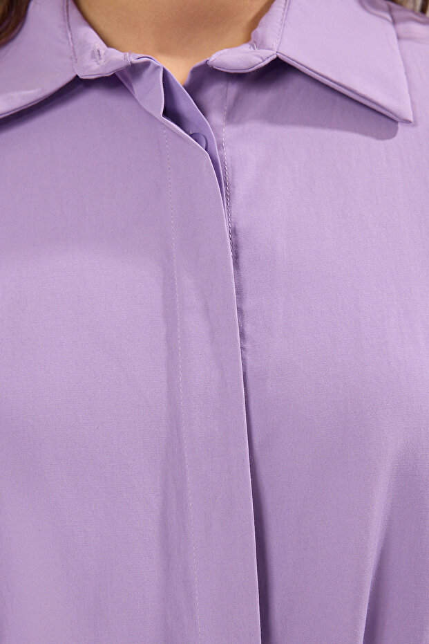 Spódnica z tkaniny bawełnianej w kolorze liliowym, letnia, warstwowa, tkana sukienka TCTSS25EB00112 - 2