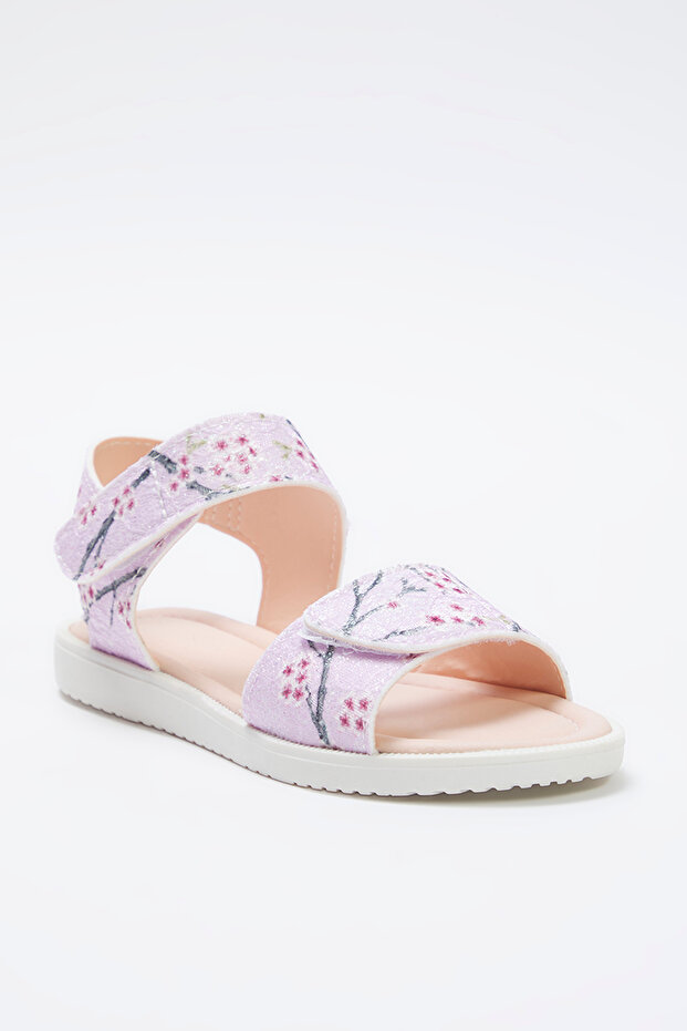 Pembe Çiçek Desenli Simli Cırt Bantlı Küçük Kız Çocuk Kids Sandalet TAKSS25SD00052 - 2
