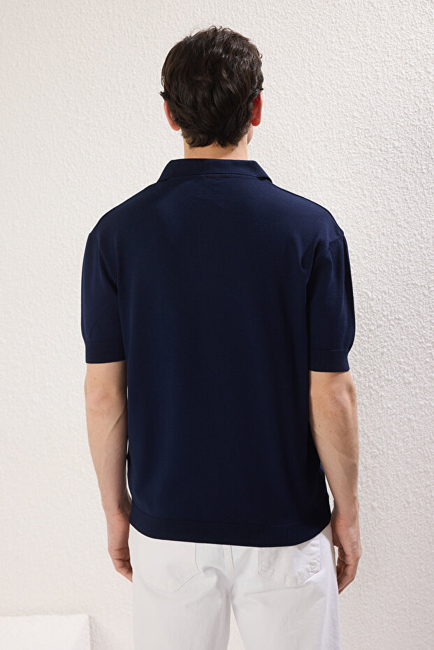 Lacivert Regular Polo Yaka Düz Polo Yaka T-shirt TMNSS25PO00008 - 4