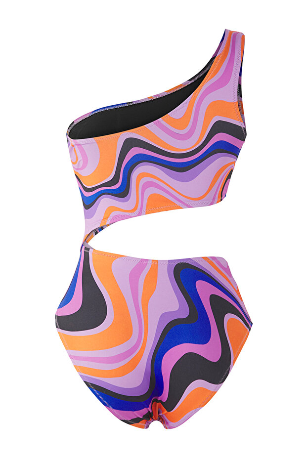 Batik Desenli Cut Out Detaylı Tek Omuz Kaplı Regular Mayokini TBESS23MA00243 - 6