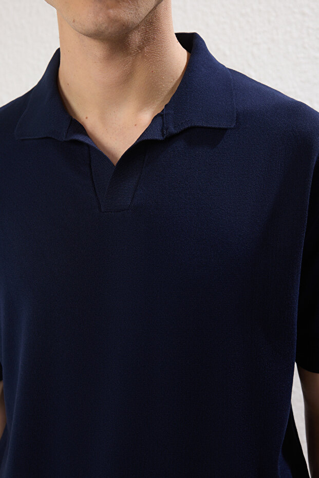 Lacivert Regular Polo Yaka Düz Polo Yaka T-shirt TMNSS25PO00008 - 3