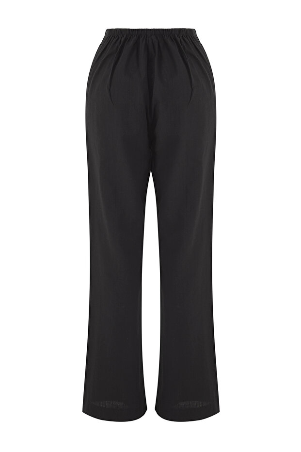 Siyah Dokuma Cep Detaylı Plaj Normal Bel Pantolon TBESS25PL00005 - 6