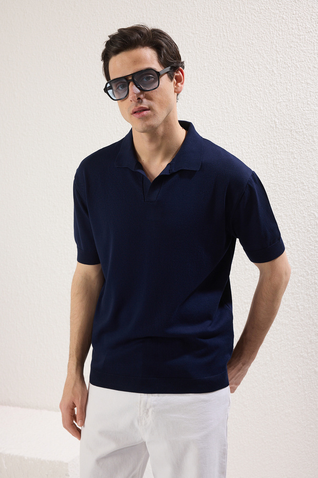 Lacivert Regular Polo Yaka Düz Polo Yaka T-shirt TMNSS25PO00008 - 2