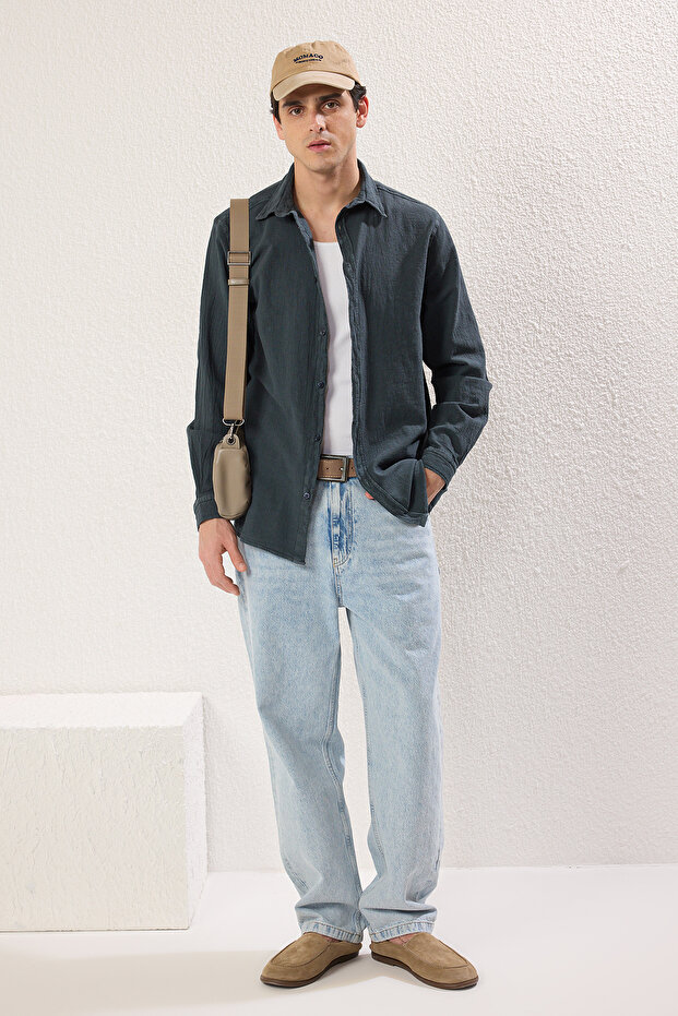 Antrasit Slim Fit Dokulu Gömlek TMNSS25GO00021 - 1