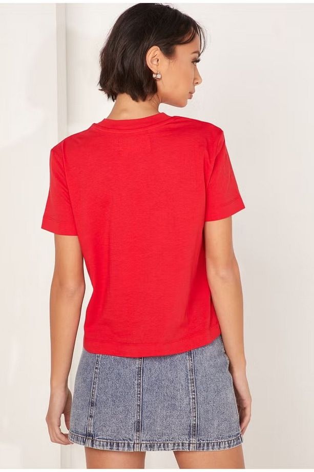 Monogram Logo Nakış Desenli Regular Fıt Tee - 4