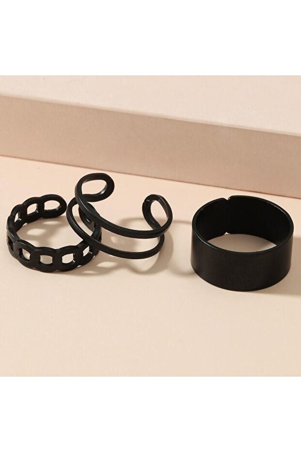 Set of 3 Black Combination Rings