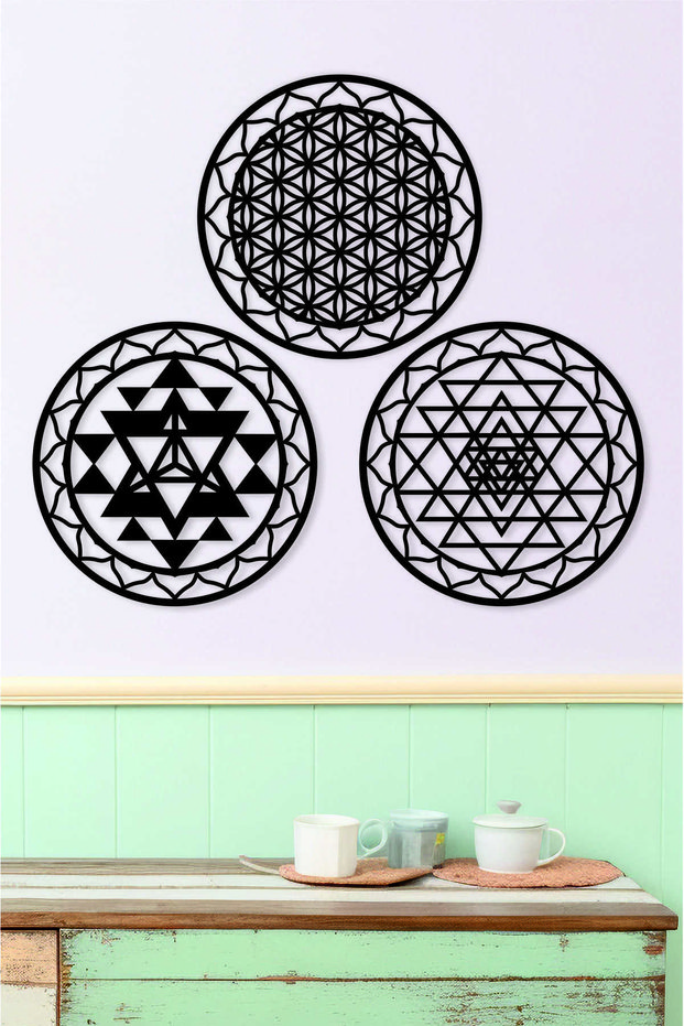 3 1Ü Sacred Geometry Set (Flower of Life, Sri Yantra and Merkaba)