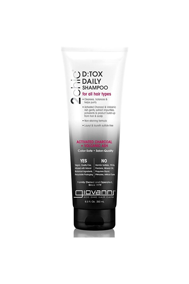 Giovanni 2chic D-Tox Daily Shampoo, Infused with Activated Charcoal and Volcanic Ash, 250ml