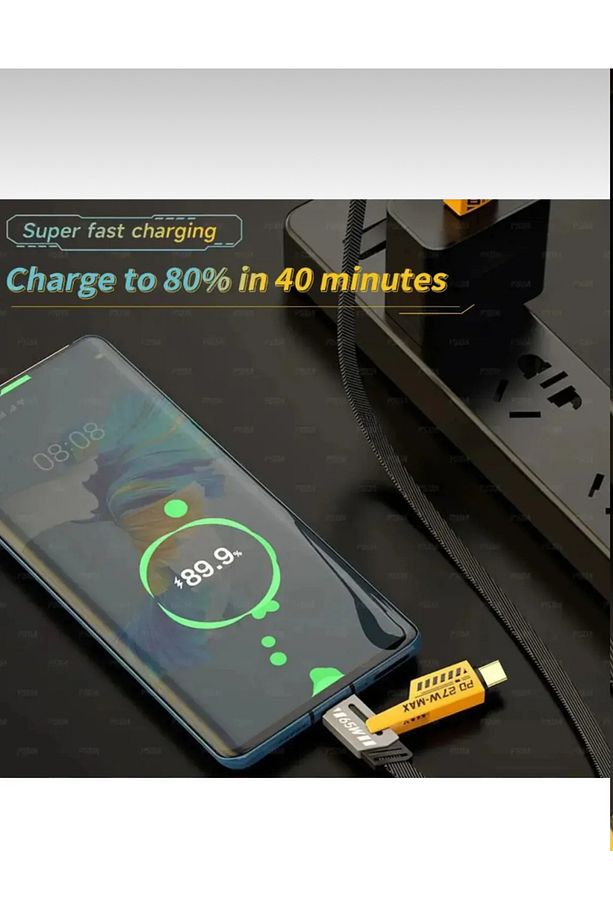 - 4in1 PD 65 Watt Android Type-C 27 Watt iPhone Halat Örgü Kırılmaz Uç 1MT - 4