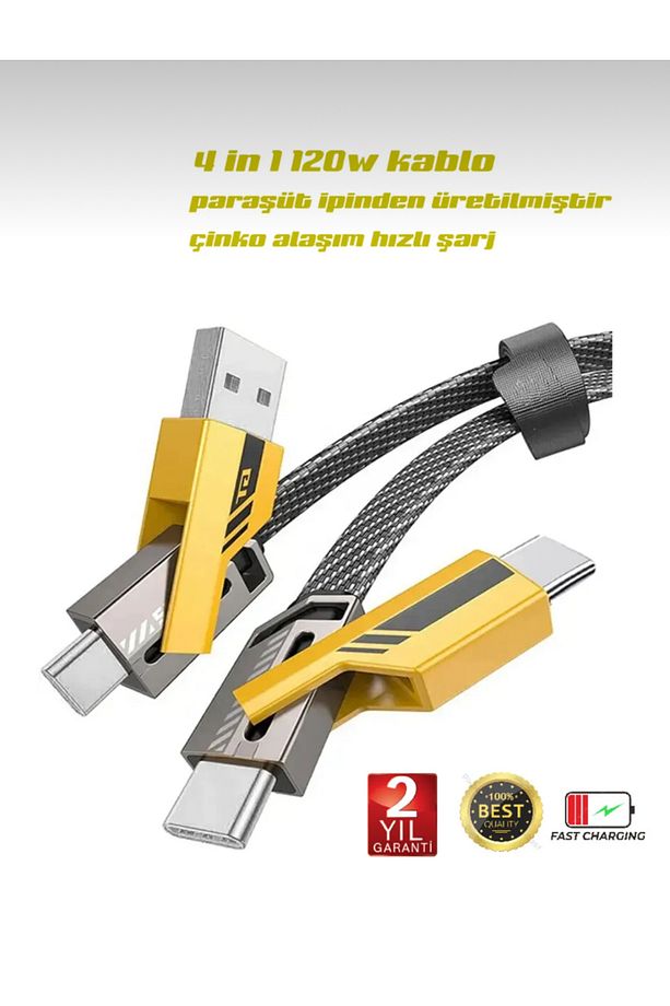 - 4in1 PD 65 Watt Android Type-C 27 Watt iPhone Halat Örgü Kırılmaz Uç 1MT - 1