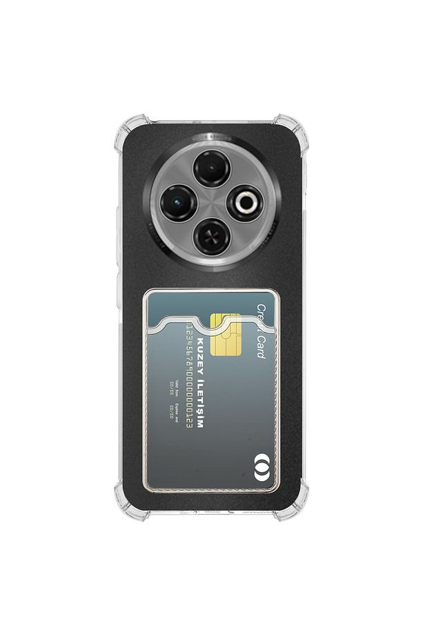 Tecno Spark 30C ile Uyumlu Kapak Kamera Korumalı Kartlıklı Darbe Emici Şeffaf Silikon Kılıf - 1