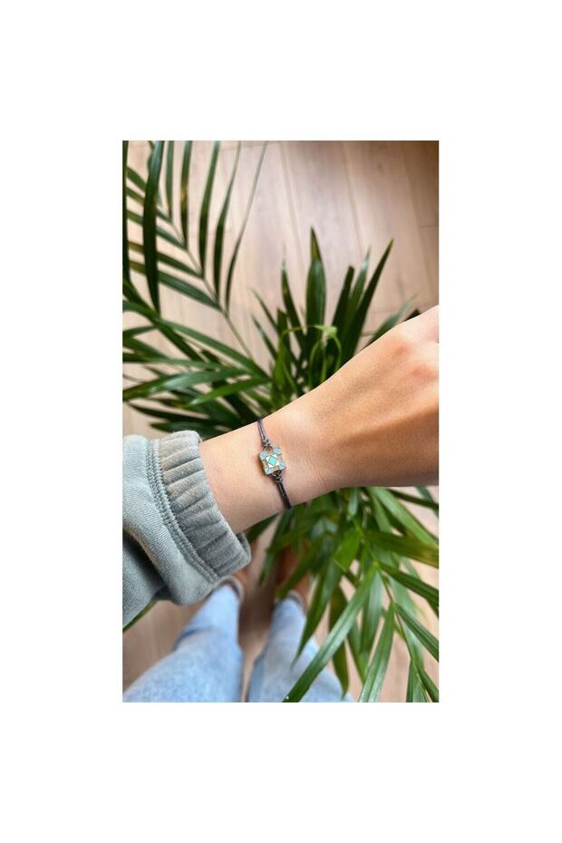 Bronz Mavi Mineli Diagonal Bileklik - 2