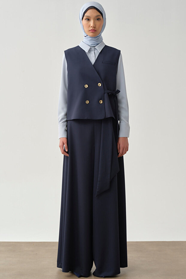 Kruvaze Mini Yelek - Lacivert - 3