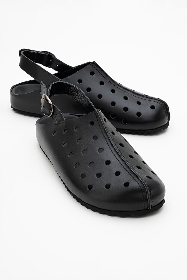 Justa Black Skin Genuine Leather Women's Sandals