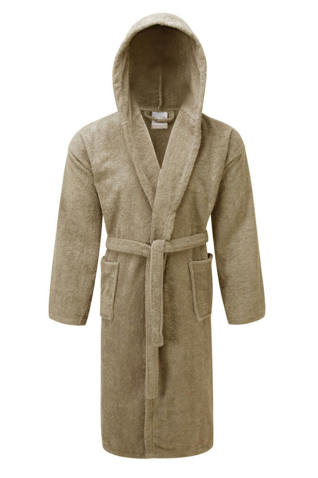100% Cotton Hooded Bukle Unisex Bathrobe, Beige