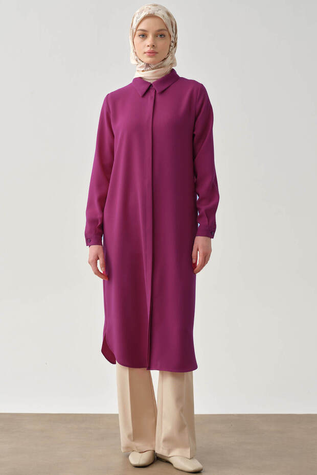 Gizli Patlı Basic Tunik - Fuşya - 4