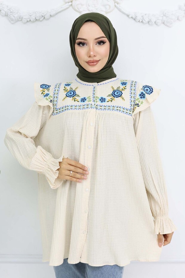Embroidery Detailed Shirt Cream 2201