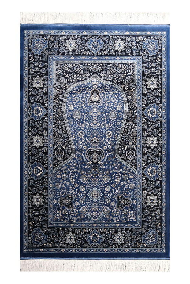 Tulip Altar Prayer Rug Ultra Luxury 100% Modal, Dense Woven Carpet Prayer Rug - Cobalt Blue (80X120 cm)