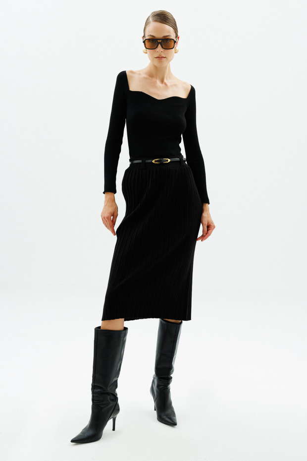 Pileli Triko Etek - 1