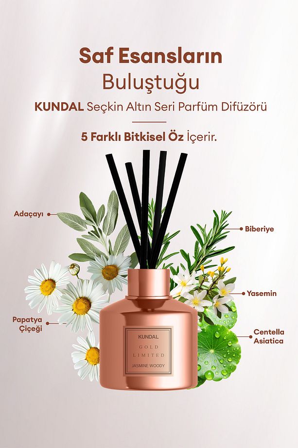 Parfüm Difüzörü Seçkin Seri KUNDAL Perfume Diffuser Rose Gold Edition 200ml 2 Adet (Jasmine Woody) - 5