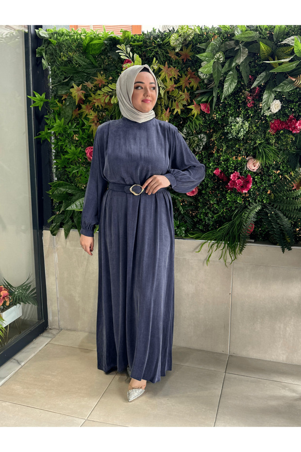 İPEK KUPRA MAVİ ELBİSE - 1