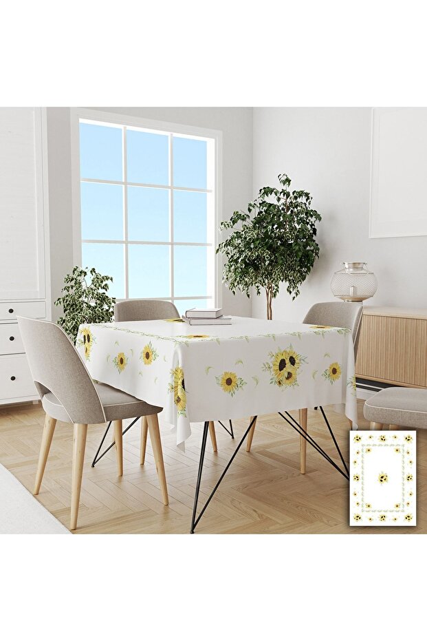Sunflower Patterned Carefree Tablecloth