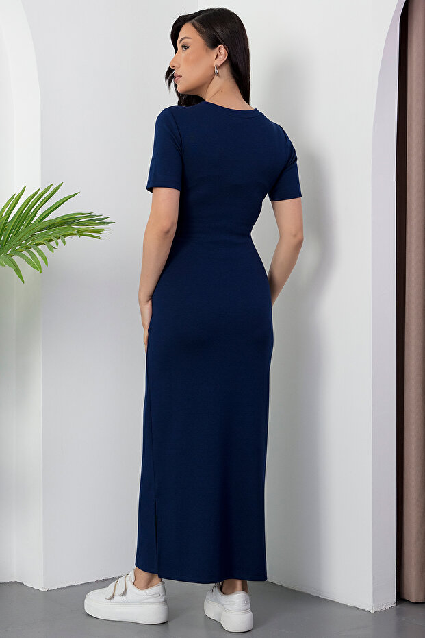 Yandan Bağlamalı Yırtmaçlı Elbise DKS1136-1 - 7