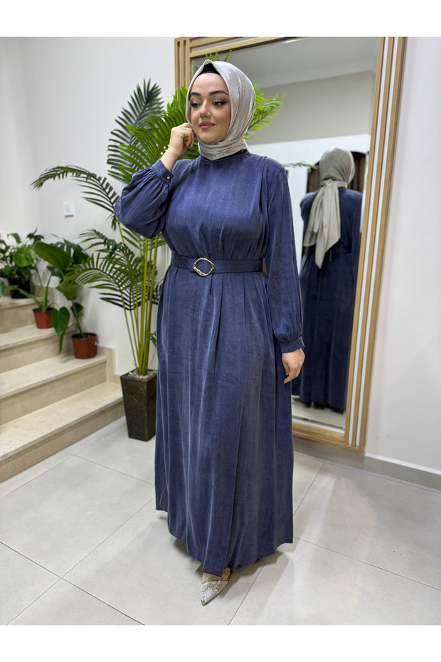 İPEK KUPRA MAVİ ELBİSE - 2