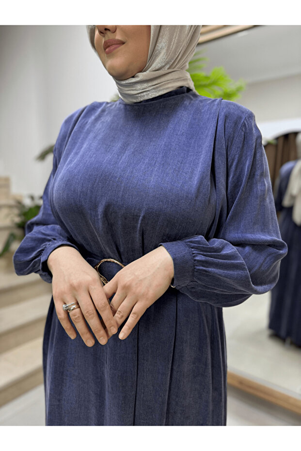 İPEK KUPRA MAVİ ELBİSE - 5