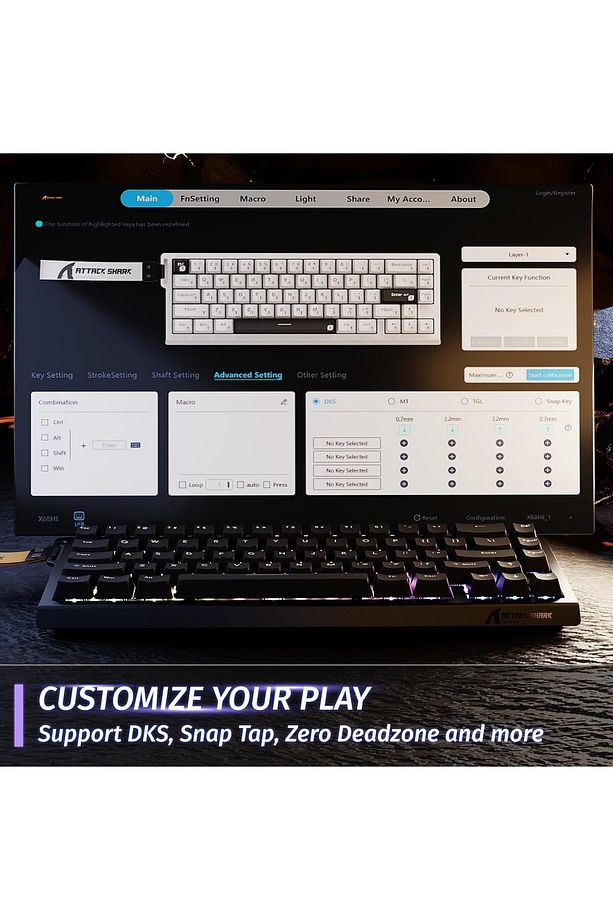 Attack Shark X68HE Rapid Trigger 0.125ms Manyatik Switch RGB App Uygulamalı Gaming Oyuncu Klavye - 5