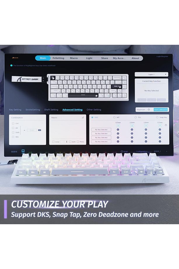 Attack Shark X68HE Rapid Trigger 0.125ms Manyatik Switch RGB App Uygulamalı Gaming Oyuncu Klavye - 5