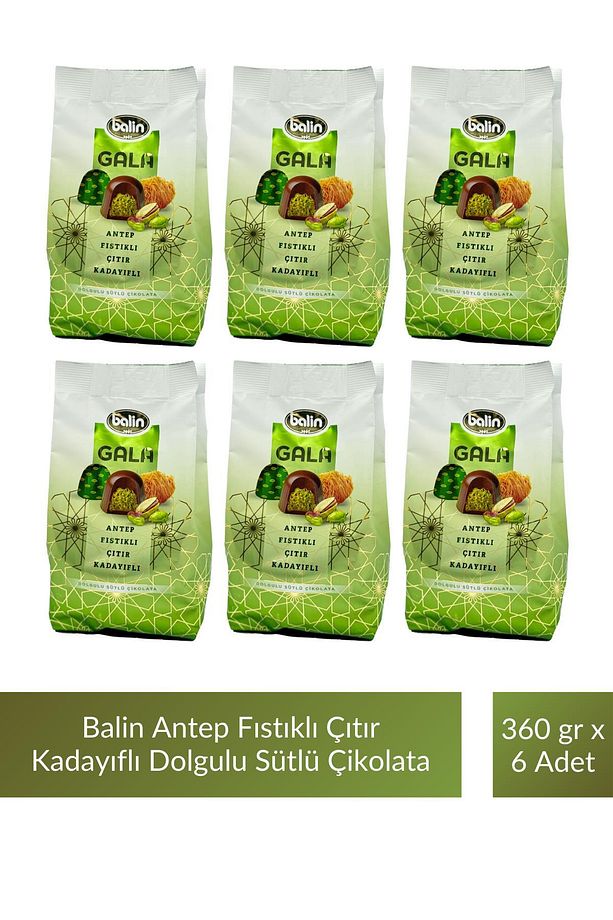 Balin Antep Fıstıklı Çıtır Kadayıflı Dolgulu Sütlü Çikolata 360 gr x 6 Adet - 1