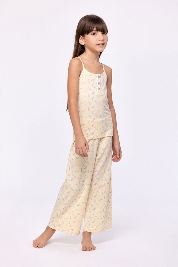 10-16 Yaş Kız Çocuk Pijama-Tpb - 932-Çiçek Baskılı Ekru - 7