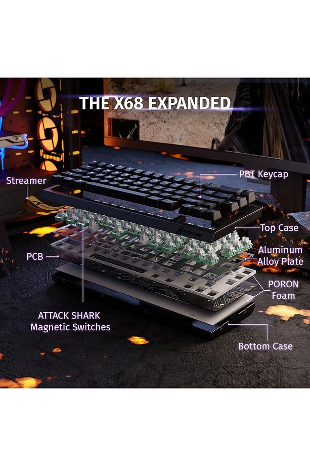 Attack Shark X68HE Rapid Trigger 0.125ms Manyatik Switch RGB App Uygulamalı Gaming Oyuncu Klavye - 8