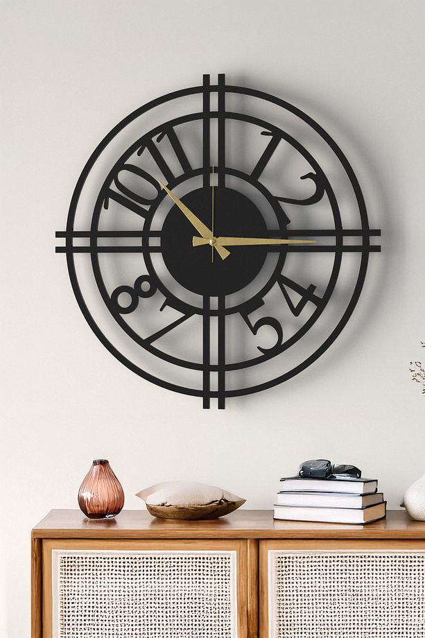 Şık ve Modern Duvar Saati - 48cm Büyük Boy, 3 Farklı Renk Seçeneği - Siyah - 7