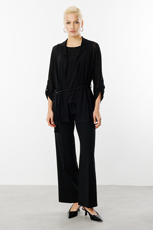 سترة منقوشة ذاتيًا مع قميص داخلي - 3