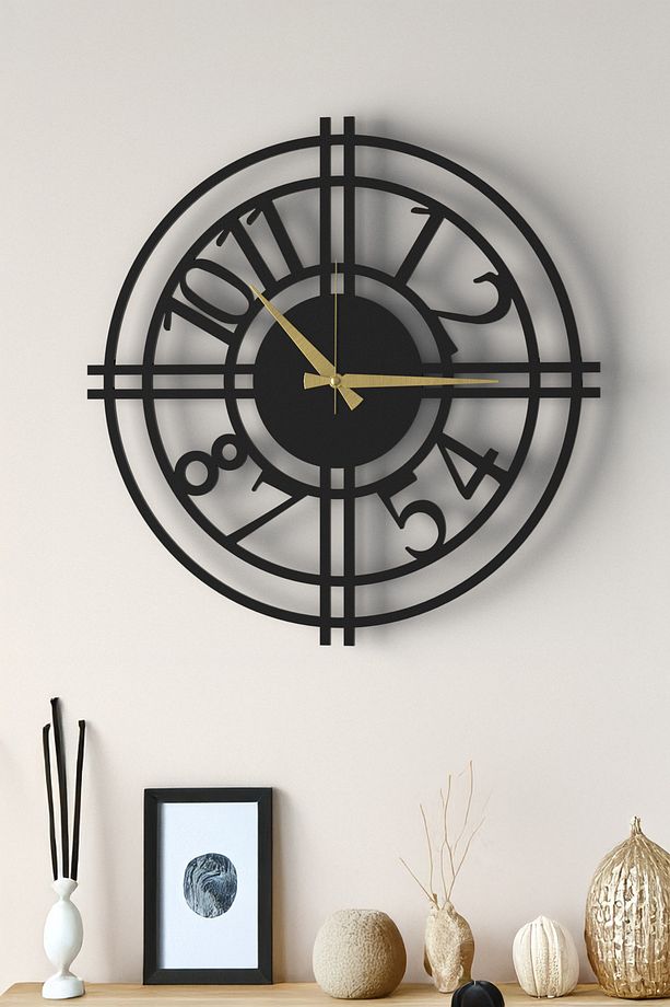 Şık ve Modern Duvar Saati - 48cm Büyük Boy, 3 Farklı Renk Seçeneği - Siyah - 4