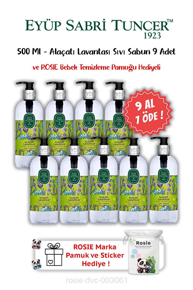 Buy 9 Pay 7 Alaçatı Lavender Liquid Soap 500 ml and Rosie Gift